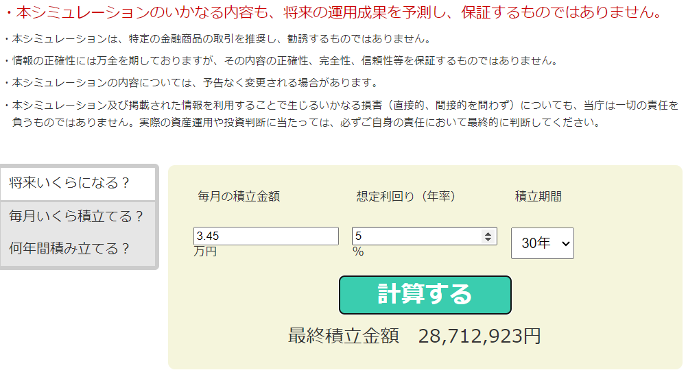 金融庁HPより引用「積立シミュレーション」