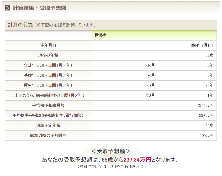 公的年金受給シミュレーション画像